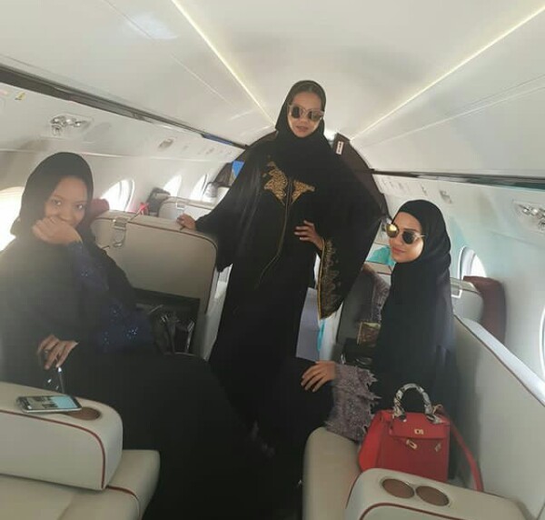 Indimi daughters fly private jet back to Nigeria from Saudi Arabia. (Photos)