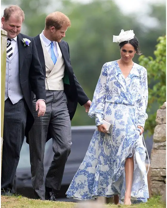 Meghan Markle and Prince Harry step out together as they attend wedding of Princess Diana's niece. (Photos)