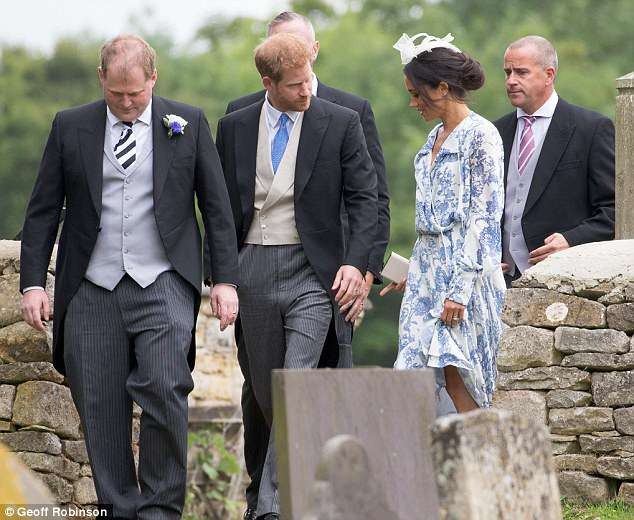 Meghan Markle and Prince Harry step out together as they attend wedding of Princess Diana's niece. (Photos)