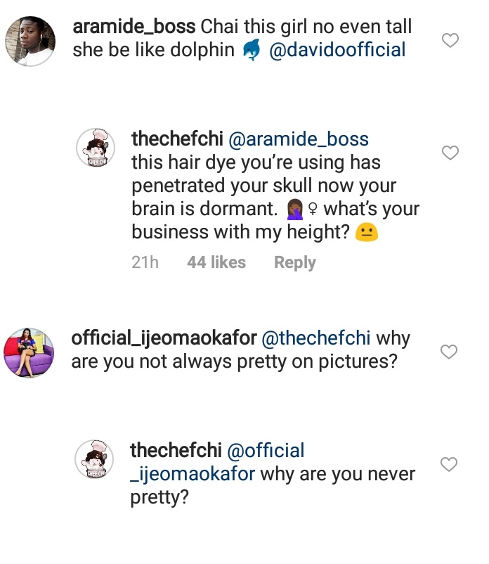 Davido's girlfriend, Chioma replies fans who say she is not pretty (Screenshot)