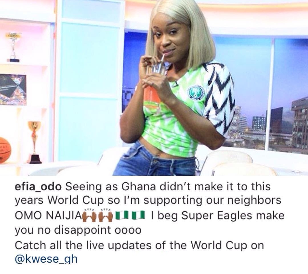 Ghanaian Actress, Efia Odo rocks Super Eagles Jersey as she supports Nigeria