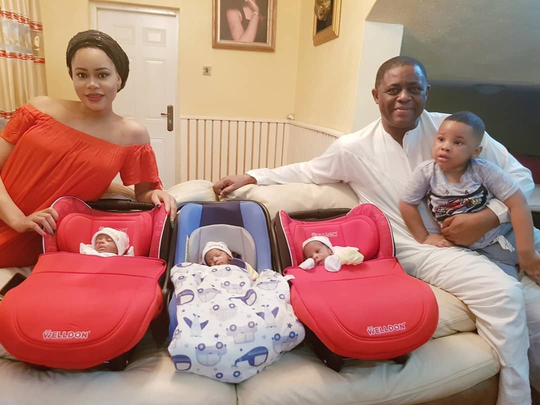Femi Fani Kayode flaunts his triplets as they return from hospital (Photo)