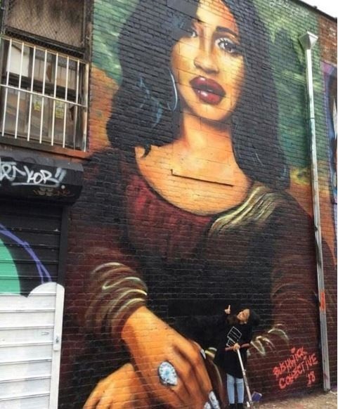 Wall painting of Cardi B in Brooklyn that looks more like Tonto Dikeh (photo)