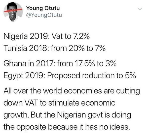 'FG is operating economic Yahoo yahoo' - Nigerians say as Government increases VAT from 5% to 7.2%
