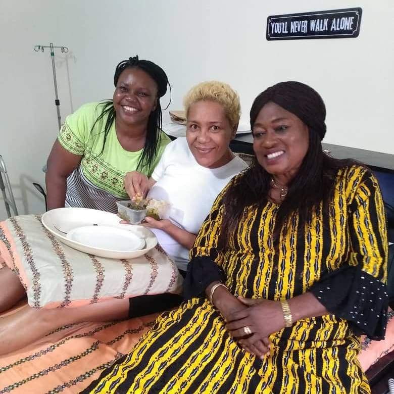 Moment Shan George stepped out for the first time after spine surgery (photos)