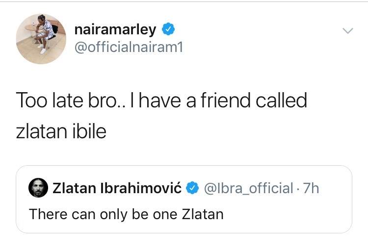 Naira Marley reacts after Ibrahimovic said 'There can only be one ZLATAN'