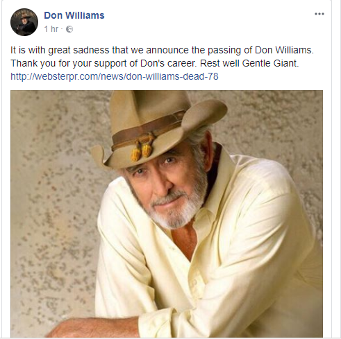 Sad!! Country Music Star Don Williams is Dead; Aged 78
