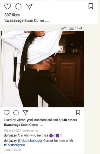 Tiwa Savage gets a tattoo on her stomach, Falz and Don Jazzy reacts