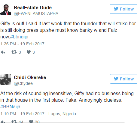 #BBNaija: Nigerians React To Gifty's Eviction
