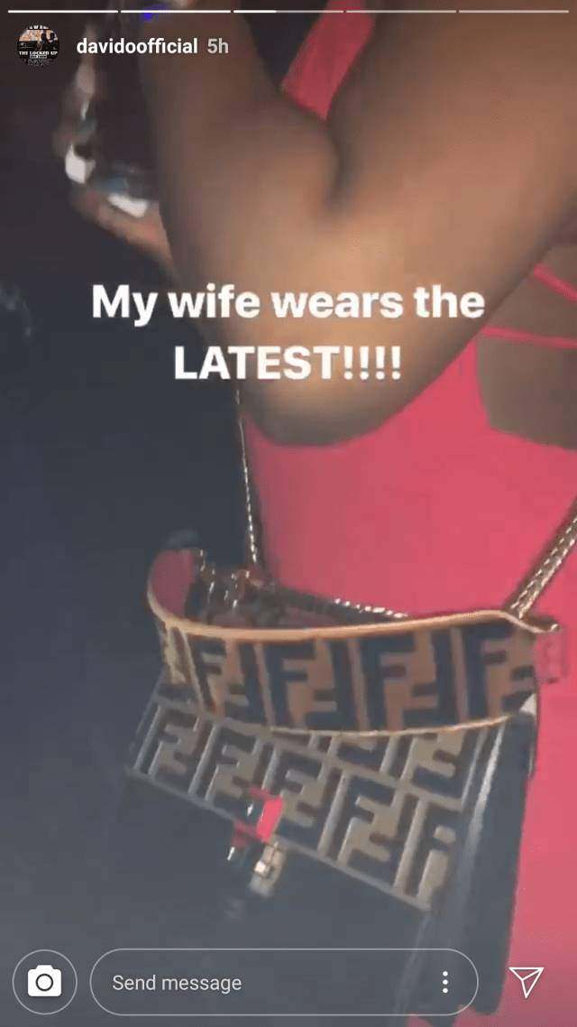 'My wife, Chioma wears the latest' - Davido says as he shows off Chioma's ₦827,000 Fendi Bag