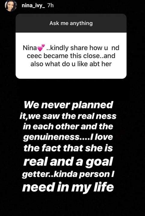 Nina Shades Miracle As She Talks About Her Friendship With Cee-C