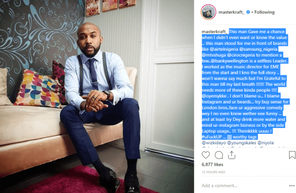 Banky W shades Oyemykke after calling him out on social media