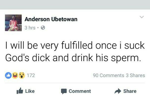 WTF!! Calabar Gay 'Anderson Ubetowan' Says He Will Feel Fulfilled If He Sucks God's D!ck