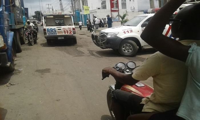 Photos: Sterling Bank In Apapa Burnt To Ashes By Truck Drivers Over Squabble With MOPOL