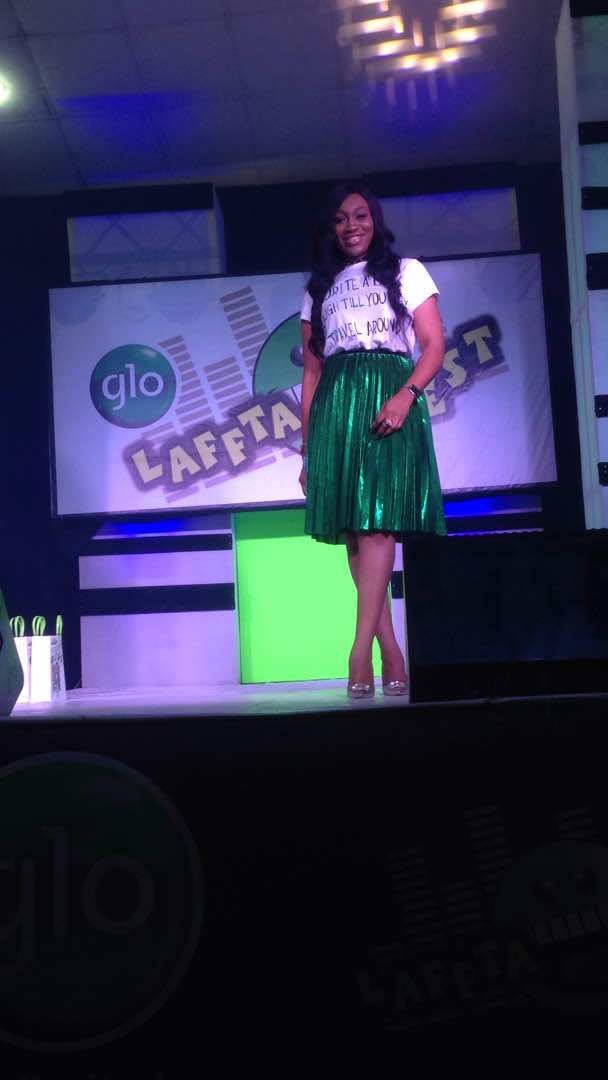 Green Affair! Ebube Nwagbo And Uche Jombo Rock Green Outfits To Host Glo Laffta Fest In Suleja