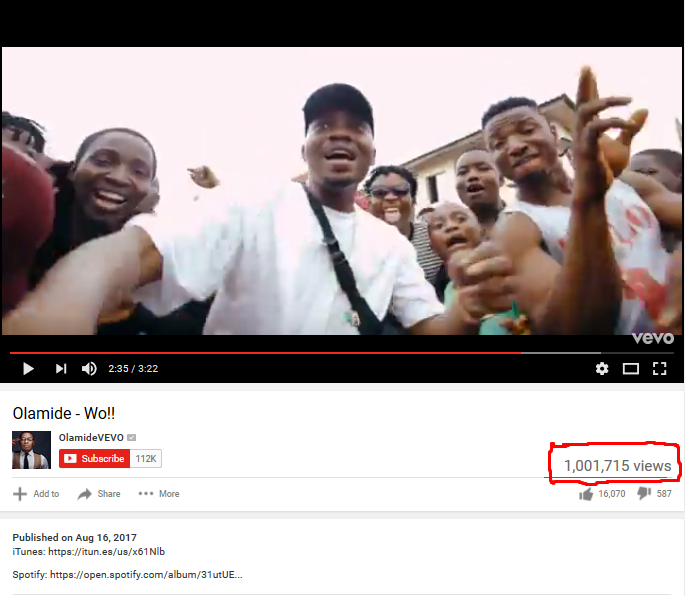 Oya Wo!! Olamide's 'Wo' Video Reach 1 Million Views On Youtube A Week After Releasing