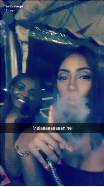 Tiwa Savage Spotted Smoking Shisha At The Club With Annie Idibia (See Photos)