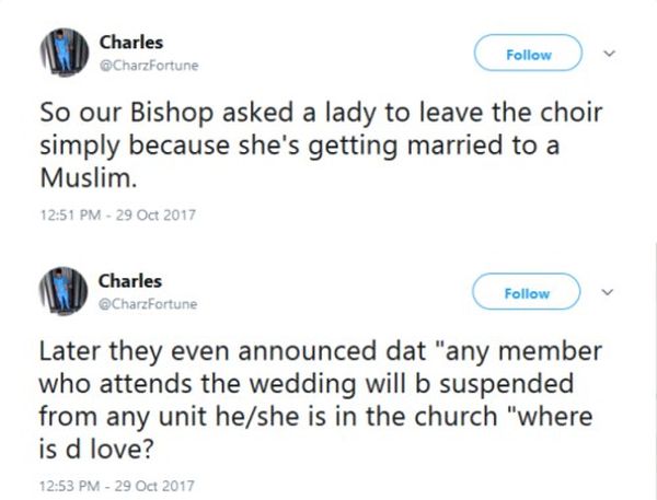 Nigerian Lady Suspended From Choir By Bishop For Marrying A Muslim