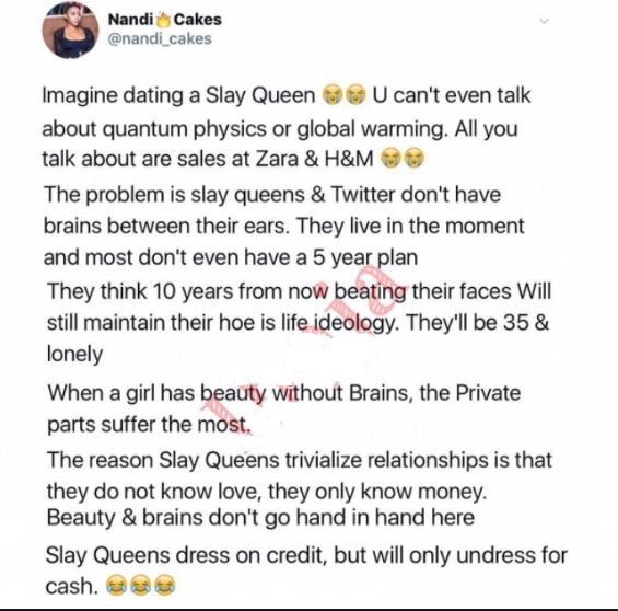 'When A Girl Has Beauty Without Brain,The Private Part Suffers Most - South African Lady Blasts Slay Queens