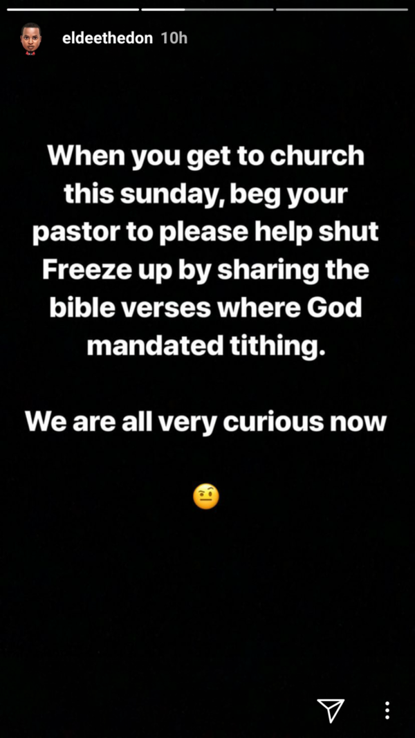 'Ask Your Pastor To Share The Bible Verses Where God Mandated Tithing' - Eldee