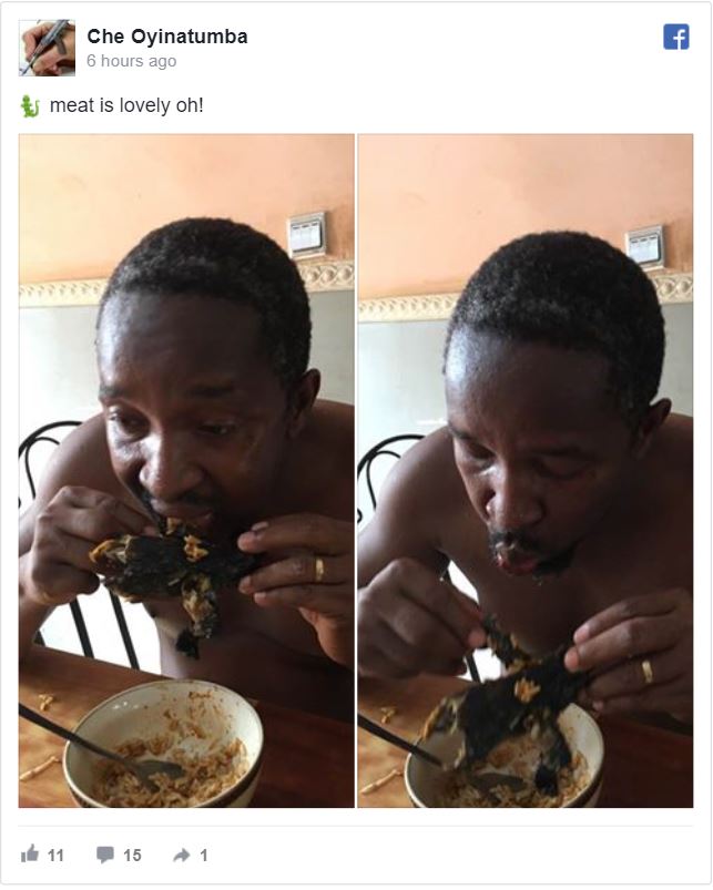 Man Enjoys A Bowl Of Rice With Lizard Meat And Washed It Down With Palmwine (Photos)