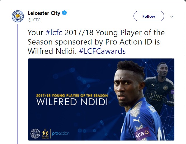 Super Eagles Star Wins Leicester City Young Player Of The Year Award (Photos)