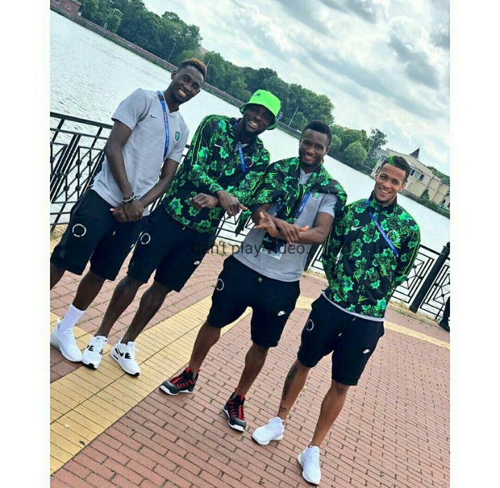 Super Eagles Players In Shaku Shaku Pose As They Rock Their Trending Track Kits (Photos)