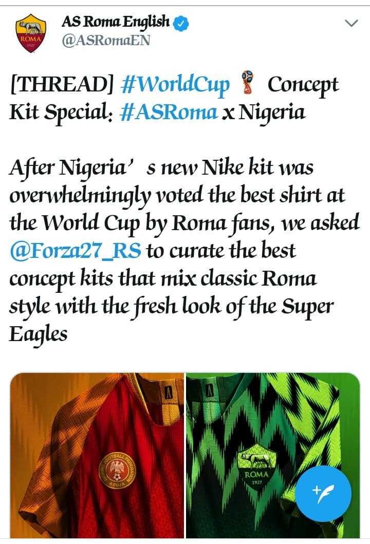 AS Roma To Adopt Super Eagles Design For Their Next Jersey (Photos)
