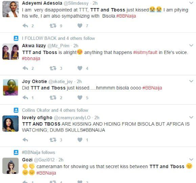 Big Brother Naija: Fans React After Thin Tall Tony Kissed TBoss Last Night (Read)