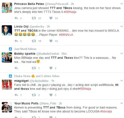 Big Brother Naija: Fans React After Thin Tall Tony Kissed TBoss Last Night (Read)