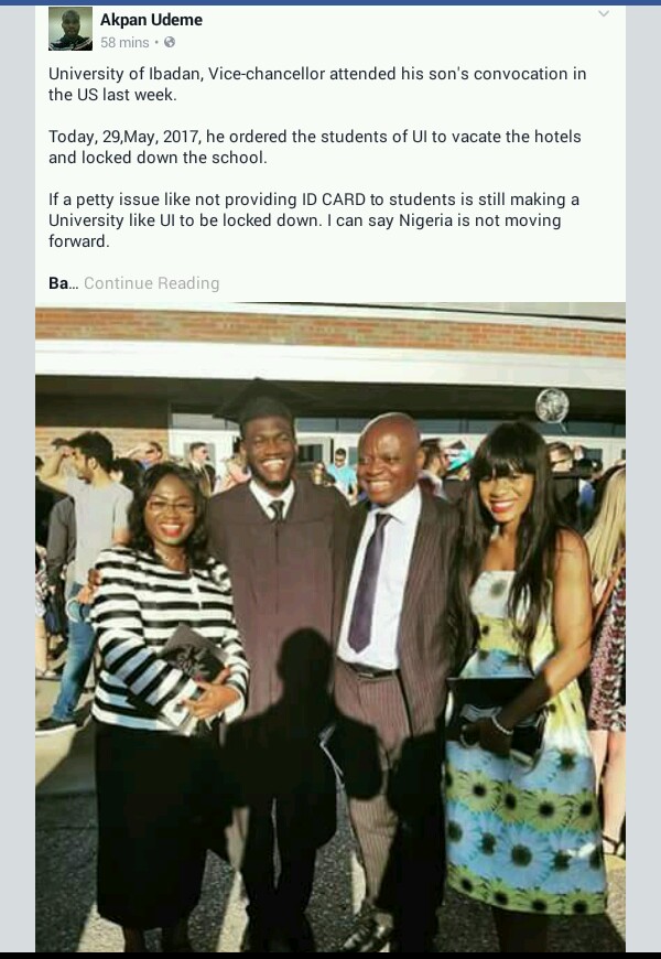 University Of Ibadan's VC At Son's Convocation In US While UI Students Suffer (Photo)