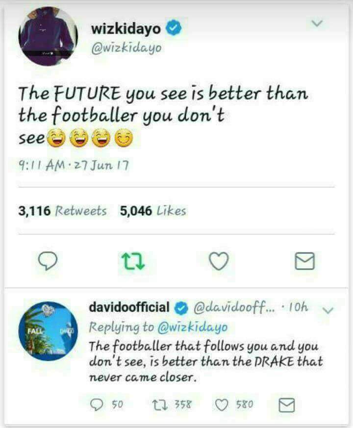 Twitter War: Wizkid Shades Davido On Twitter. Davido Fires Back