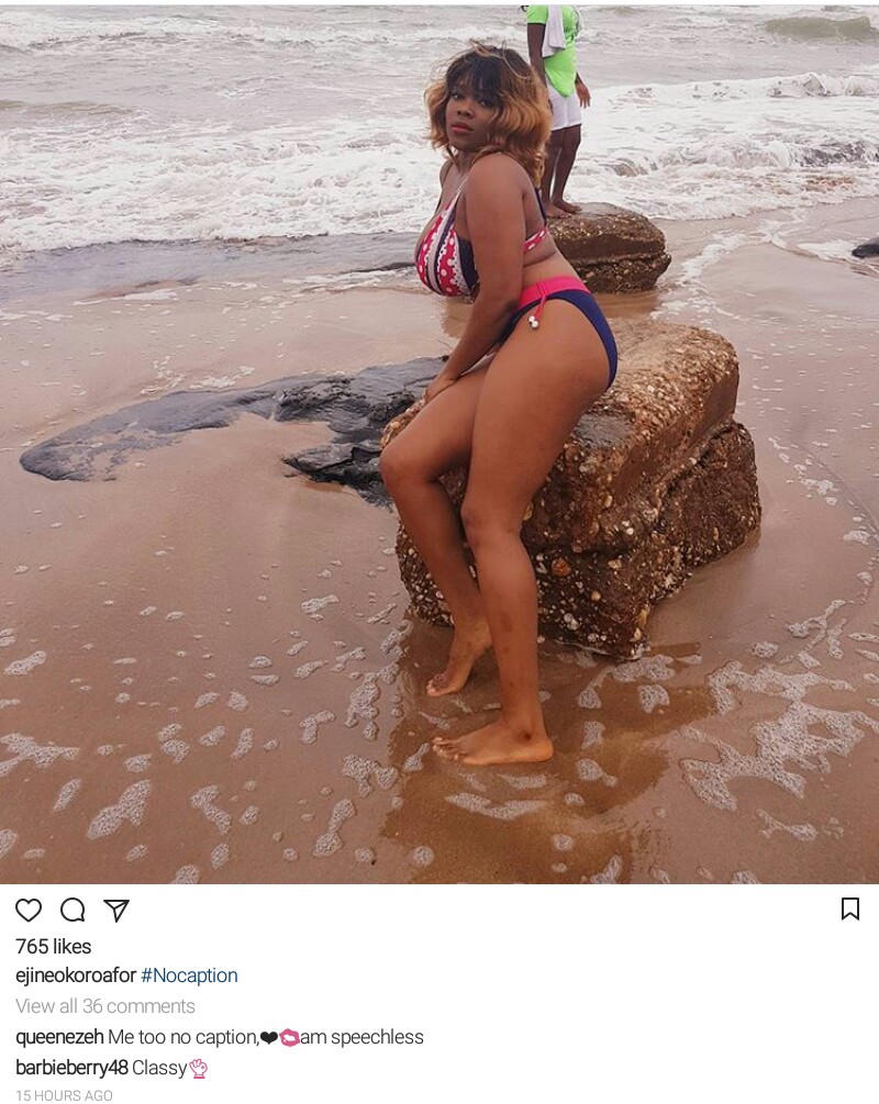 Heavily Endowed Actress, Ejine Okoroafor, Storms The Beach In B!k!n! (Photo)