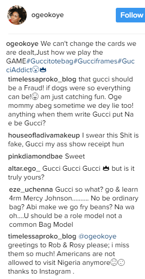 Fans Say Top Actress, Oge Okoye Is Posing With A Fake Gucci Bag (Pictured)