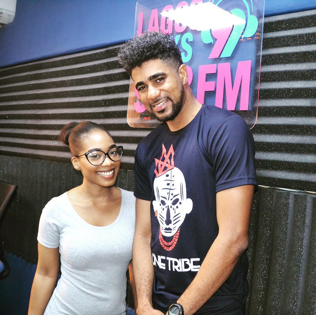 #BBNaija: Thin Tall Tony Begins Media Tour, Pictured With Comedian Ushbebe At Naija FM