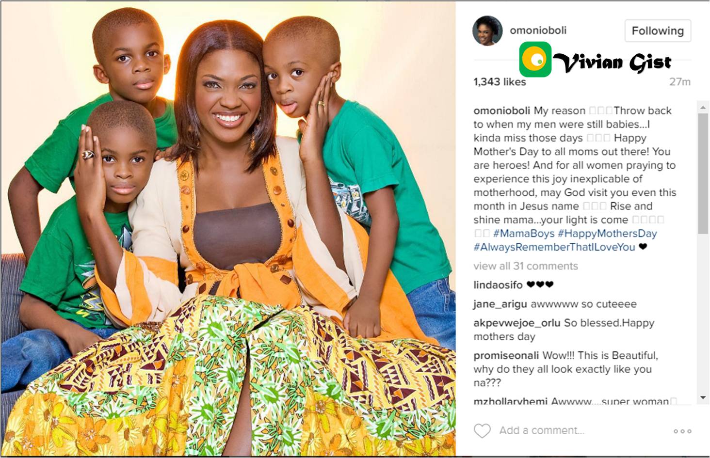 Actress Omoni Oboli Celebrates Mothers' Day With Throwback Photo Of Her Boys