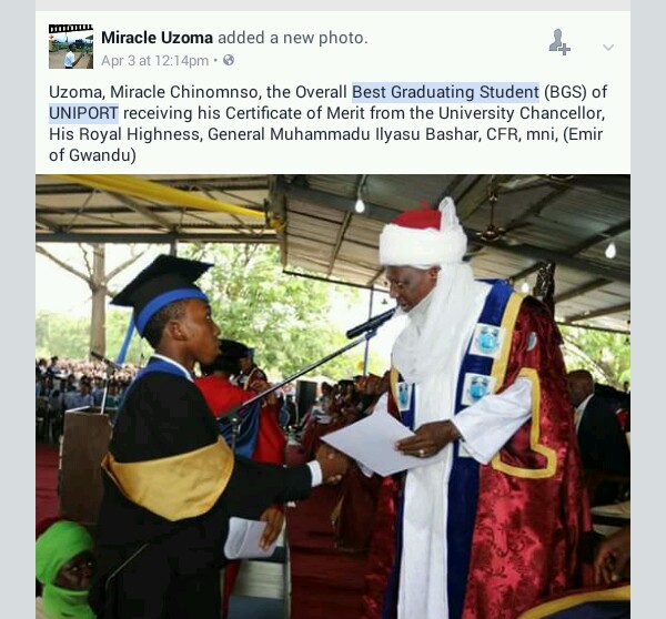 Meet The Overall Best Graduating Student Of UNIPORT With CGPA Of 4.82 (Pics)
