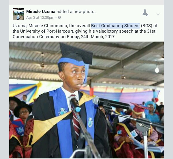 Meet The Overall Best Graduating Student Of UNIPORT With CGPA Of 4.82 (Pics)