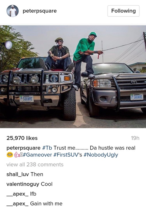Peter 'P-Square' Okoye Shows Off Their First SUVs (Photo)
