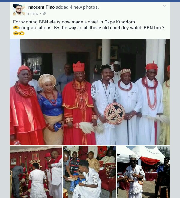 BBNaija: Efe Ejeba Becomes Prince Of Okpe Kingdom In Delta (Photos)