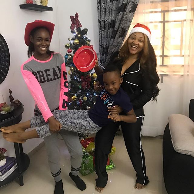 Photos Of Actress Mercy Aigbe And Her Children Celebrating Christmas At Home