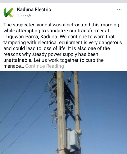 Transformer Vandal Electrocuted In Kaduna This Morning (Disturbing Photos)