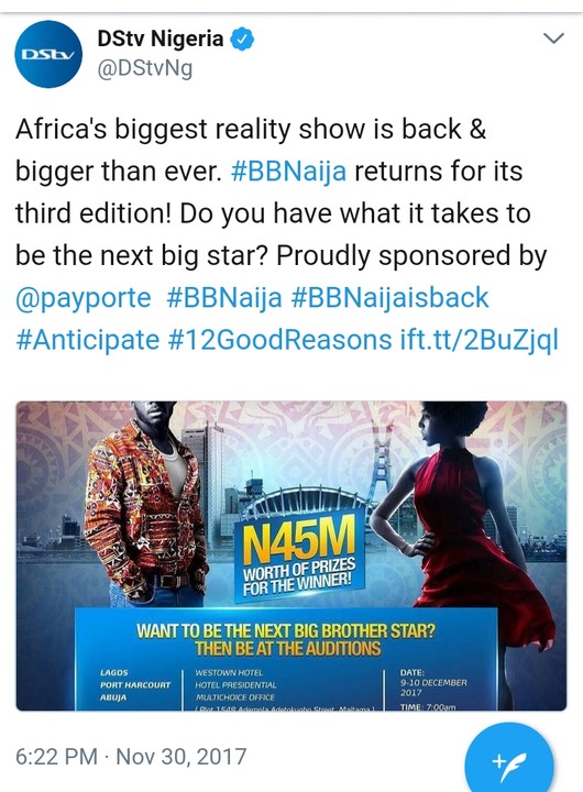 BBNaija Is Back! Audition Begins. N45M For 2018 BBNaija Winner (Pics)