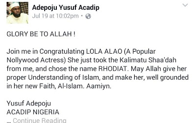 Nollywood Actress Lola Alao Converts To Islam