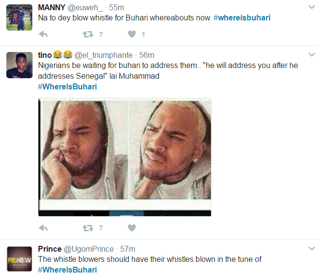 #WhereIsBuhari Trends On Twitter As Nigerians Ask Of His Whereabout (See Tweets)