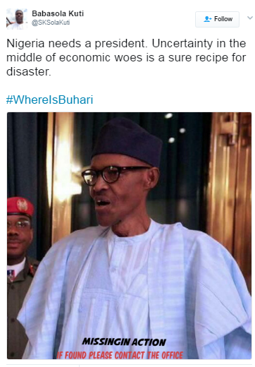 #WhereIsBuhari Trends On Twitter As Nigerians Ask Of His Whereabout (See Tweets)