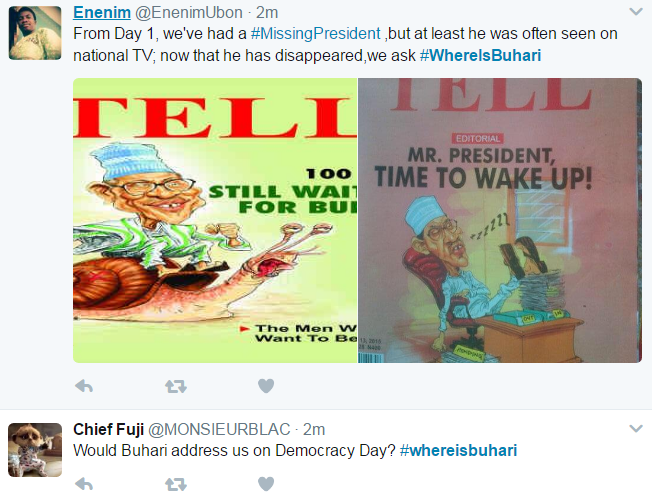 #WhereIsBuhari Trends On Twitter As Nigerians Ask Of His Whereabout (See Tweets)