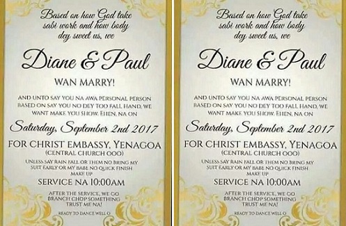 Check Out This Pidgin Wedding Invitation Card