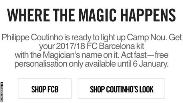 SHOCK As Nike Advertises Barcelona Shirts With Liverpool's Coutinho's Name