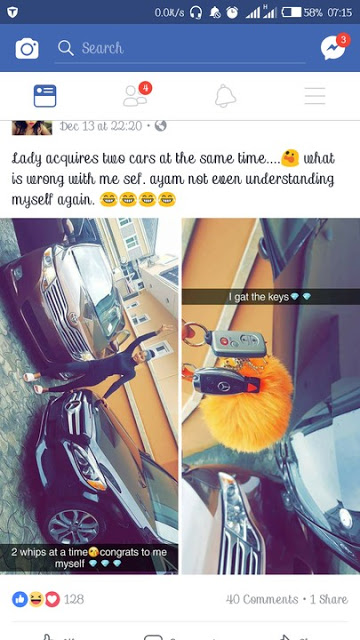 Slay Queen Acquires 2 Cars At The Same Time (Photos)